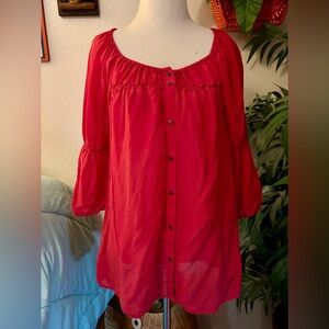Red Bell Sleeve Blouse with Buttoned Relaxed Fit